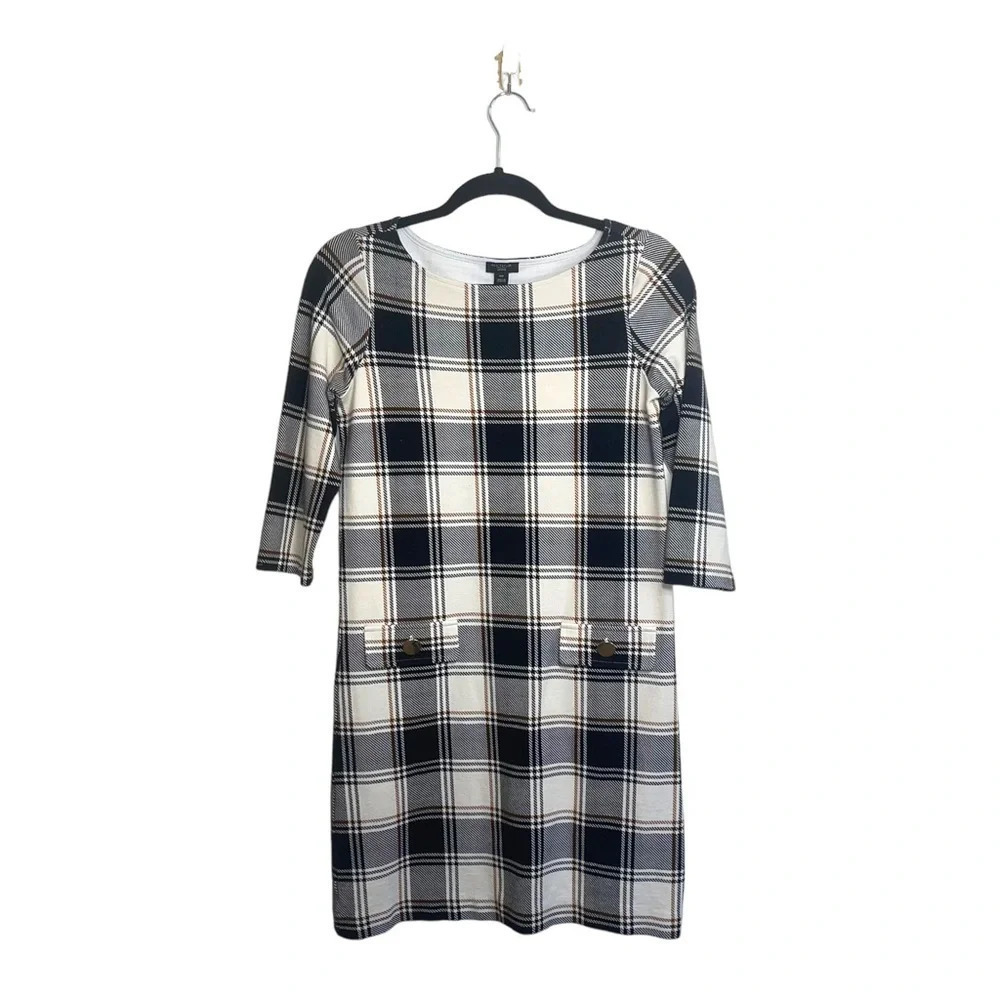 Ann Taylor Black & White Plaid Print Knee-length Dress Xsmall Petite Women’s